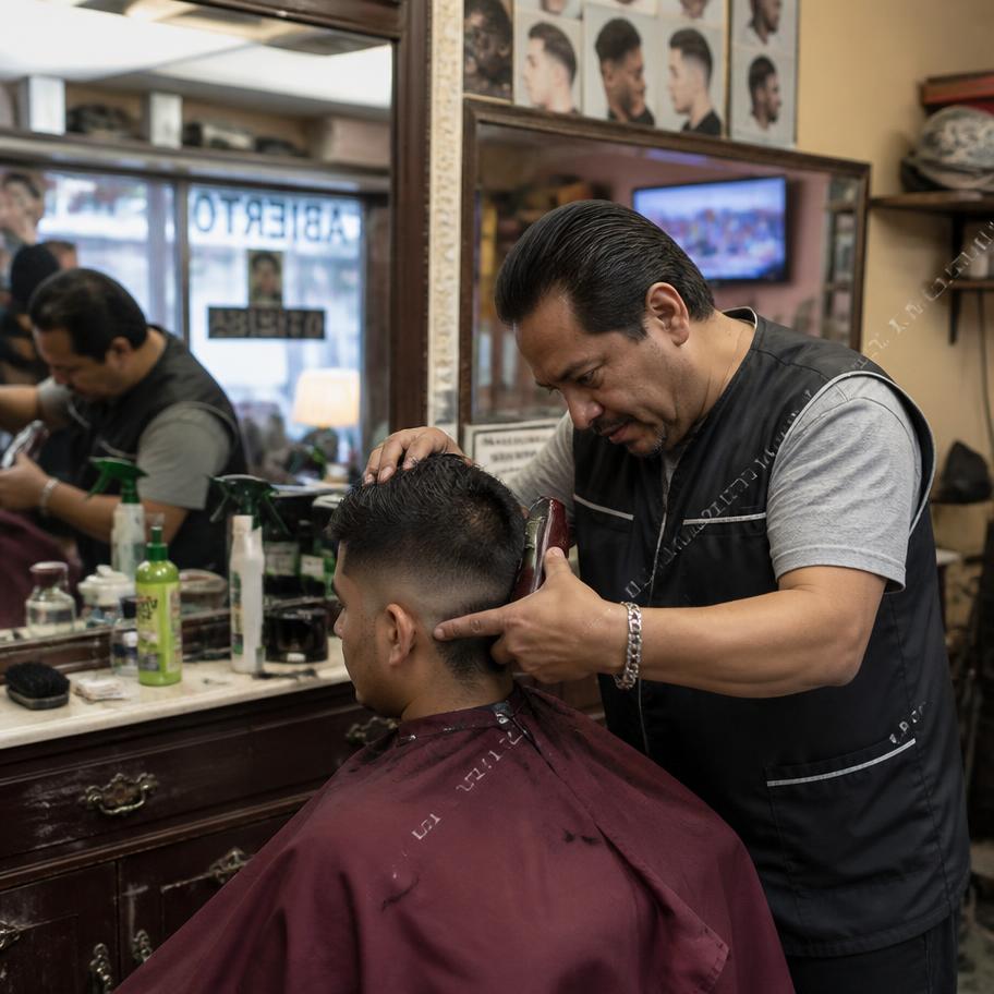 Barbero atendiendo a un cliente en su local